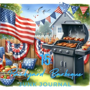 Paquete de 15 papeles para álbumes de recortes con temática de barbacoa en el patio trasero / Papel digital de acuarela con temática de verano JPG / Ilustraciones de diario basura de picnic con fondo de barbacoa
