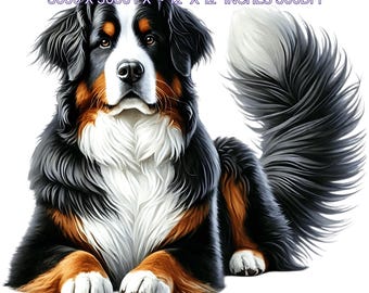 Bernese Mountain Dog Watercolor Clipart: Pet Portrait PNG (Digital Download)