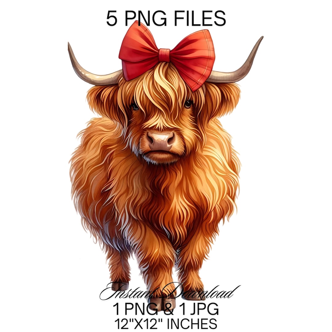 Highland Cow Watercolor Clipart PNG | 5 Mountains Highland Cattle Red ...