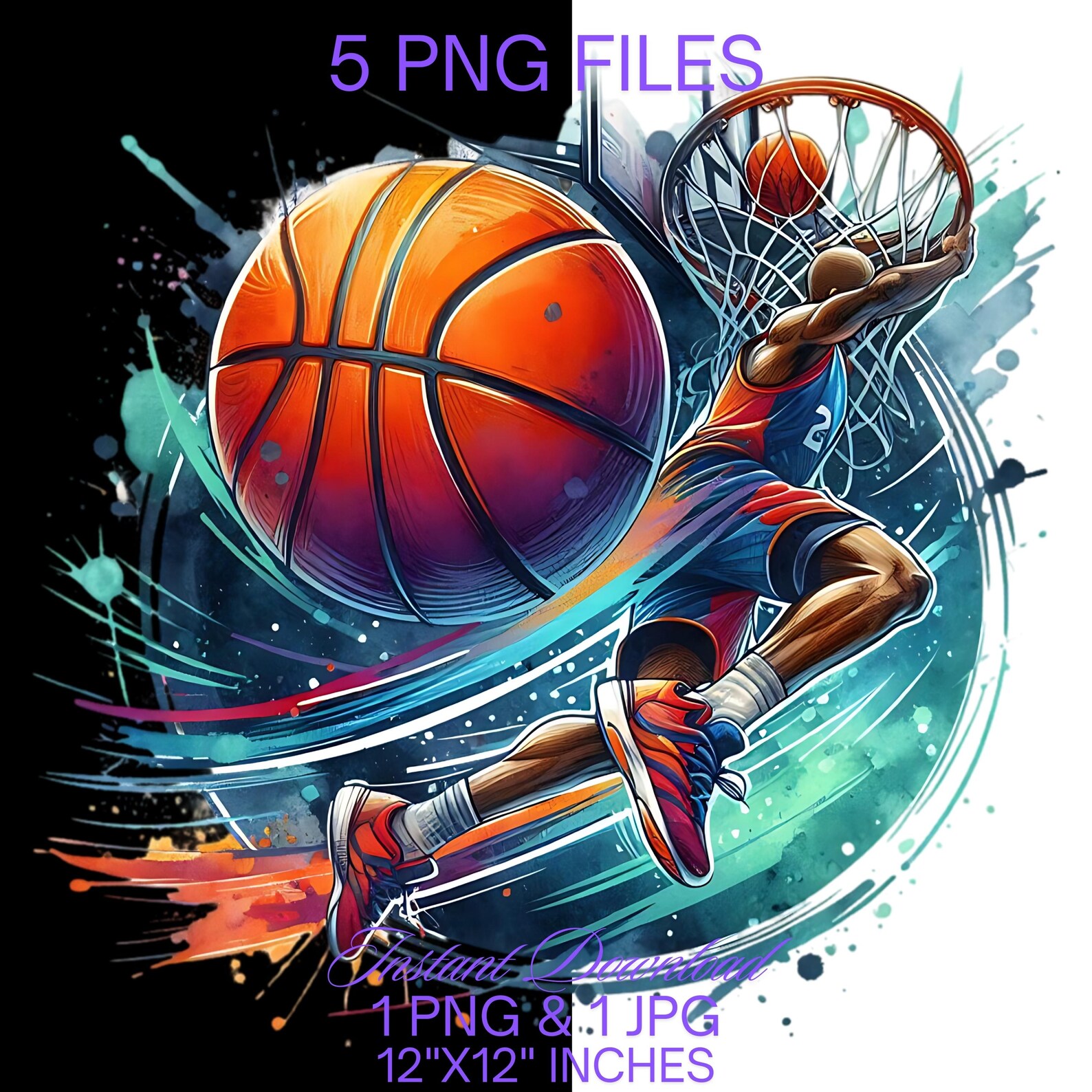 Watercolor Basketball PNG Clipart: Sports Sublimation (digital Download ...