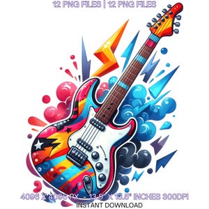 12 illustraties rockgitaar | Countrymuziek, png-clipart, png | Grillige scrapbookingkaarten maken Sublimatieontwerpen Commercieel gebruik
