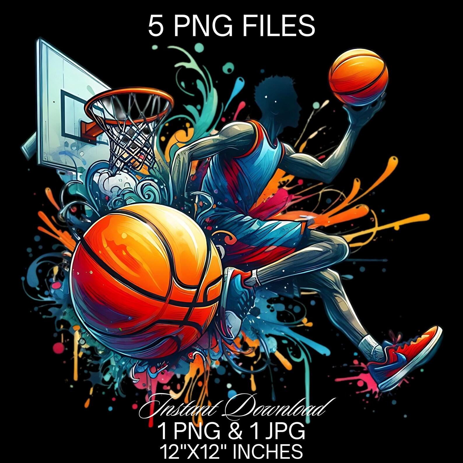 Watercolor Basketball PNG Clipart: Sports Sublimation (digital Download ...