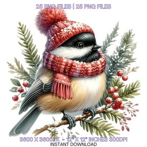 25 Christmas Chickadee Birds Clipart PNG, Watercolor Papercraft, Junk Journal Scrapbooking, Card Making, Sublimation, Commercial Use