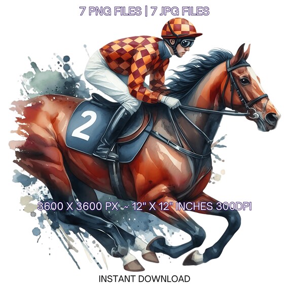 水彩ジョッキークリップアートPNG：馬術競技イラスト（デジタル