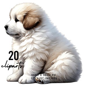 20 chiots chien des Grandes Pyrénées PNG Clipart | Bébé chien aquarelle pour la fabrication de cartes, le scrapbooking, la journalisation des déchets indésirables, la sublimation à usage commercial