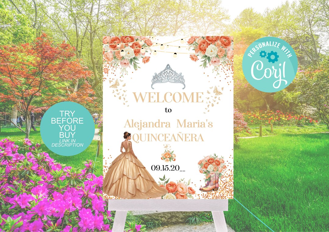 Welcome to Quinceanera Sign Princess Tiara Mis Quince 15th 16 - Etsy