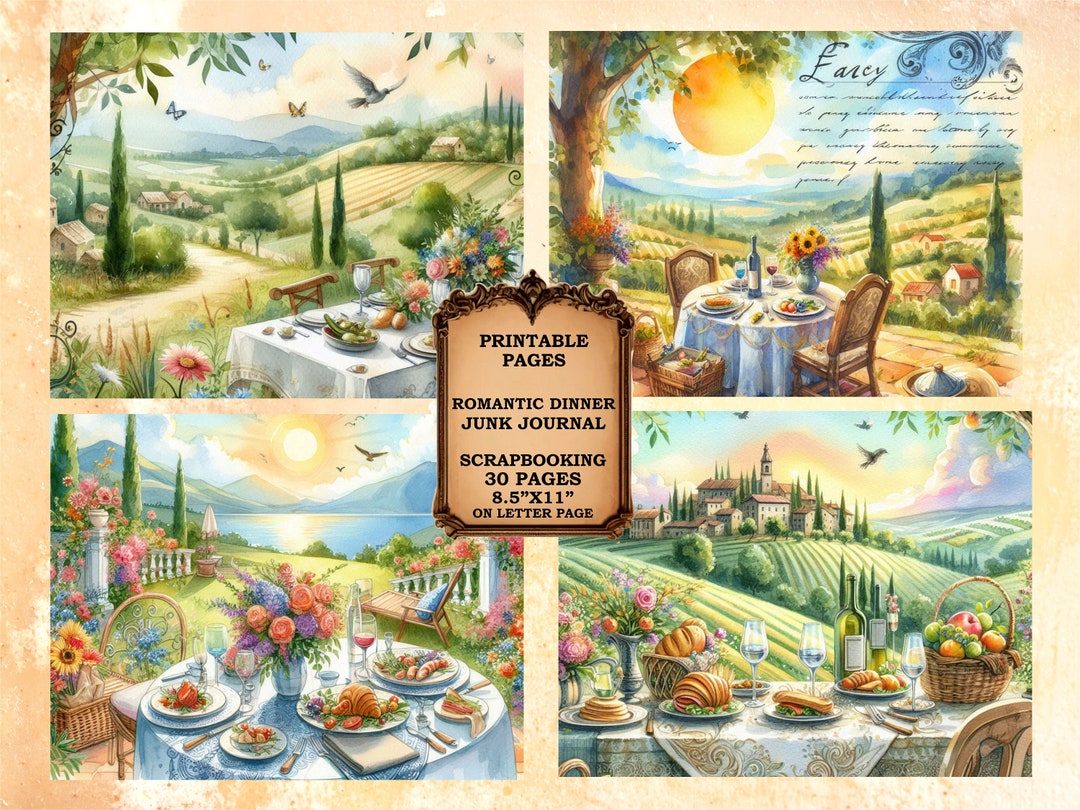 30 Printable ROMANTIC DINNER Themed PAGES Printable Summer Junk Journal ...