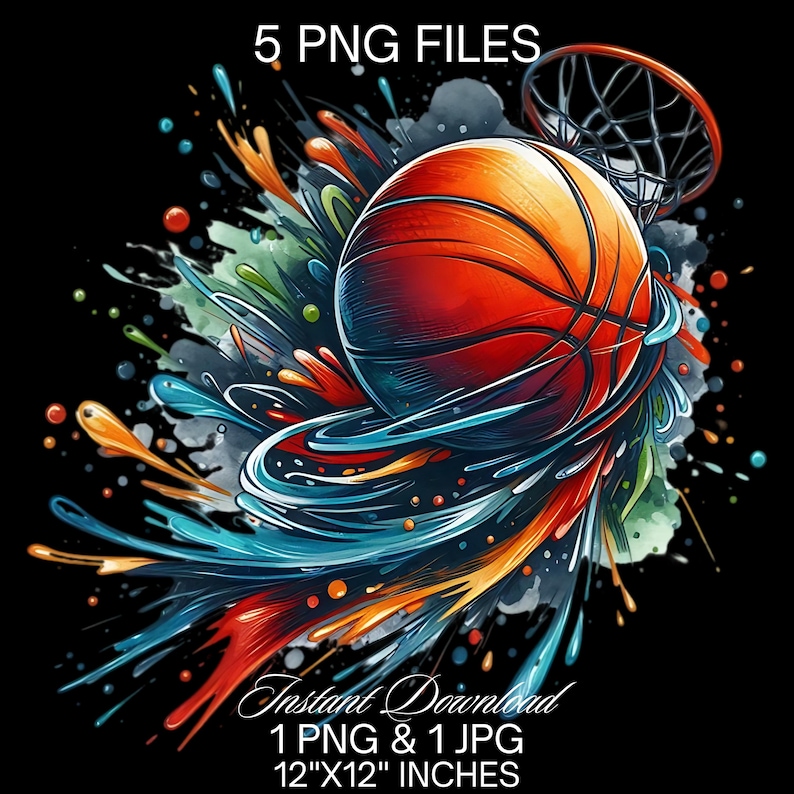 Watercolor Basketball PNG Clipart: Sports Sublimation (digital Download ...