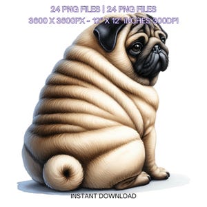 24 cliparts PNG chien carlin, chien carlin aquarelle pour la fabrication de cartes, scrapbooking, journal indésirable, illustrations en sublimation portrait d'animal de compagnie commercial