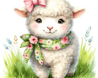 Watercolor Sheep Clipart: Spring Lamb PNG, Farm Animal Graphics (Digital Download)