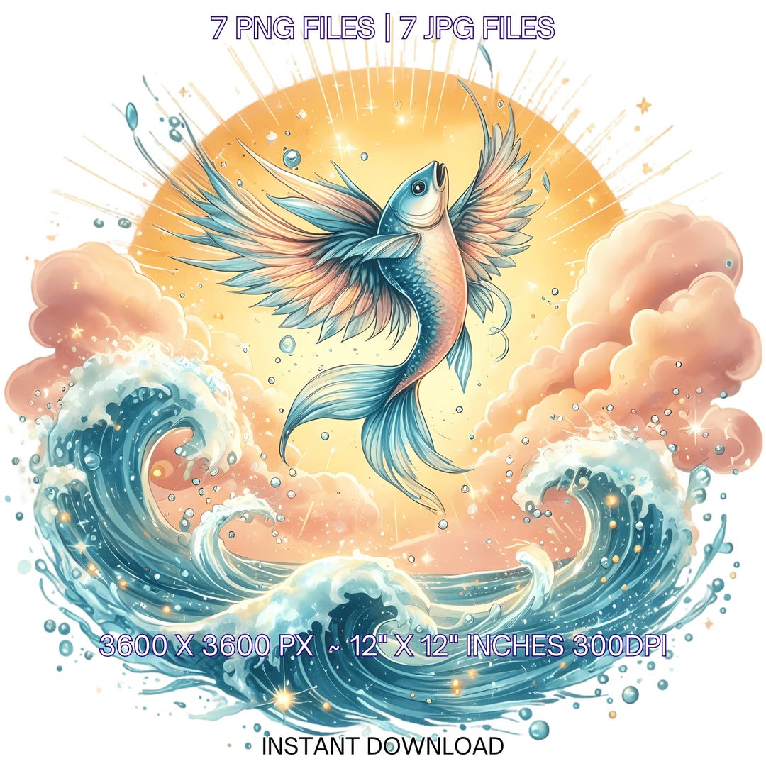 Underwater Flying Fish Clipart PNG | 7 Watercolor Flying Fish Leaping ...