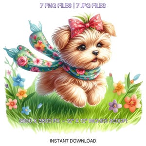 7 printemps petit chien brun PNG Clipart, chien aquarelle, animal de compagnie, fabrication de cartes, scrapbooking, journal indésirable, sublimation usage Commercial