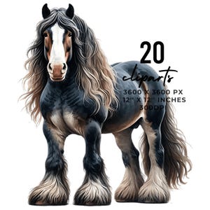 20 Zugpferde PNG Clipart, Aquarell Tiere auf dem Bauernhof für die Kartenherstellung, Scrapbooking, Junk Journaling, Sublimationsbild Kommerzielle Nutzung