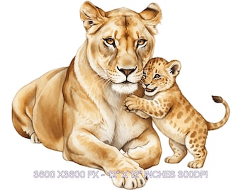 Adorable Lion Family Clipart Bundle - Watercolor Lion, Lioness & Cub PNGs (Digital Download)