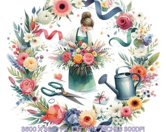 Watercolor Florist Clipart: Floral Job Illustration (PNG & JPG Digital Download)