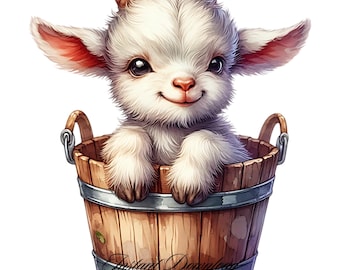 Watercolor Baby Goat Clipart | Farm Animal PNG (Digital Download)