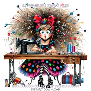 20 clipart fille couture décalée PNG | Aquarelle gelée désordonnée pour fille, journalisation indésirable, fabrication de cartes, fantastique, lunatique, sublimation, utilisation commerciale