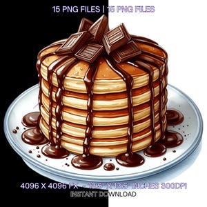 15 Panqueques Clipart / Desayuno sabroso Imprimible Acuarela Alta calidad JPGs PNGs Descarga digital Manualidades de papel Revistas basura Uso comercial