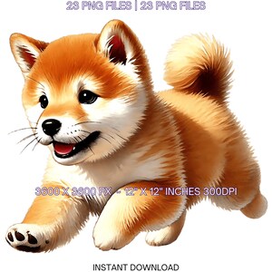23 Chiot Shiba Inu pour portrait d'animal de compagnie Clipart PNG | Bébé chien Shiba Inu à l'aquarelle pour la fabrication de cartes, sublimation pour scrapbooking, usage commercial