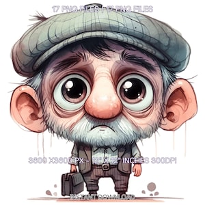 17 Grumpy Old Man PNG / Frazzled Quirky Old Clipart / Angry Old Man Whimsical Junk Journaling Scrapbooking Sublimation Uso comercial