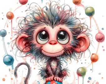 Whimsical Monkey Clip Art Bundle: Frazzled Animal PNG JPG ( , Digital Download
