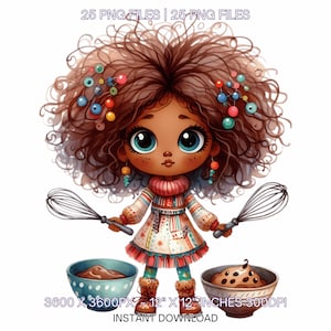 25 Quirky Girl Whisk Clipart / Bambina carina che usa una frusta PNG / Scrapbooking / Junk Journaling / Creazione di biglietti stravaganti / Uso commerciale