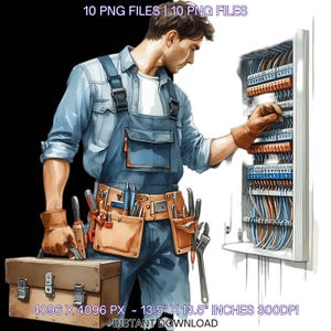 Watercolor Electrician Clipart: Maintenance Man Art (PNG, JPG Digital Download)