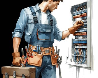 Watercolor Electrician Clipart: Maintenance Man Art (PNG, JPG Digital Download)