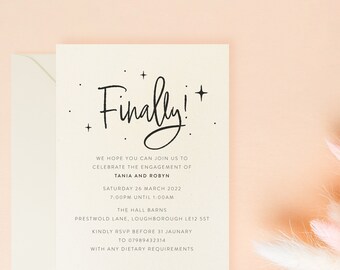 Clarity Finally Engagement Invitation • with envelopes