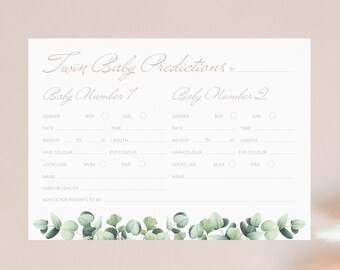 Botanical Twin Baby Shower Prediction / Advice Cards pack