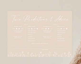 Wildflower Twin Baby Shower Prediction / Advice Cards pack