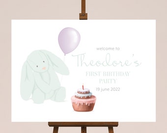 Gorgeous Bunny Illustration • Bespoke Birthday Welcome Board / Sign • Personalised