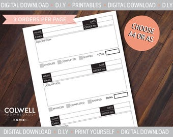 DRUCKBARE BESTELLFORMULAR ~ 3 Bestellungen pro Seite, schwarz-weiß digitaler Download A4 / A5 für kleine Unternehmen zu Hause, drucken Sie Ihr eigenes Buch