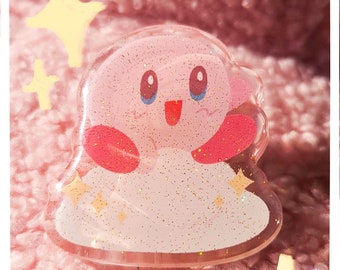 Kirby Acrylic Pin, Glitter Epoxy with Star Clasp