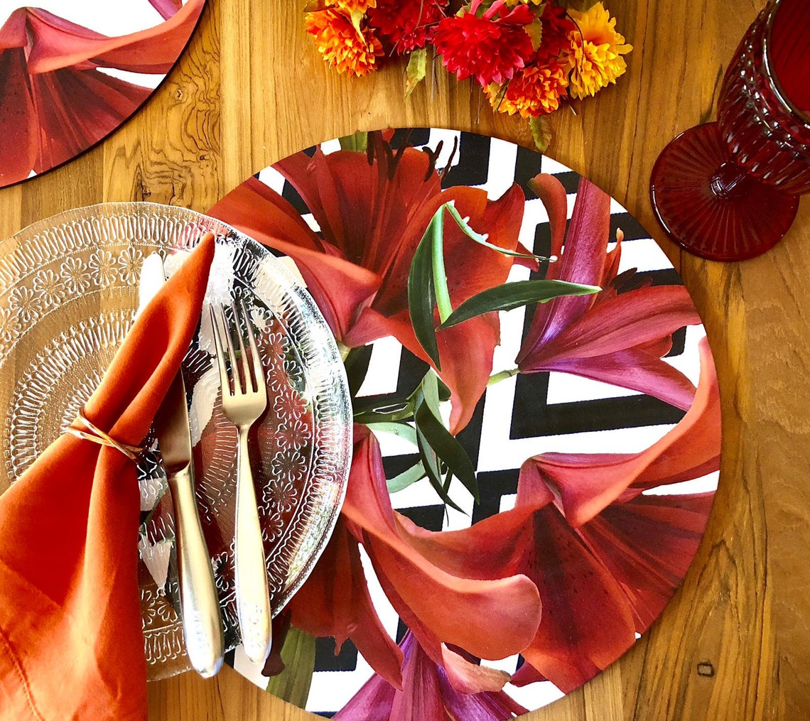 Placemat Lily Collection Round placemat Easy to maintain Etsy