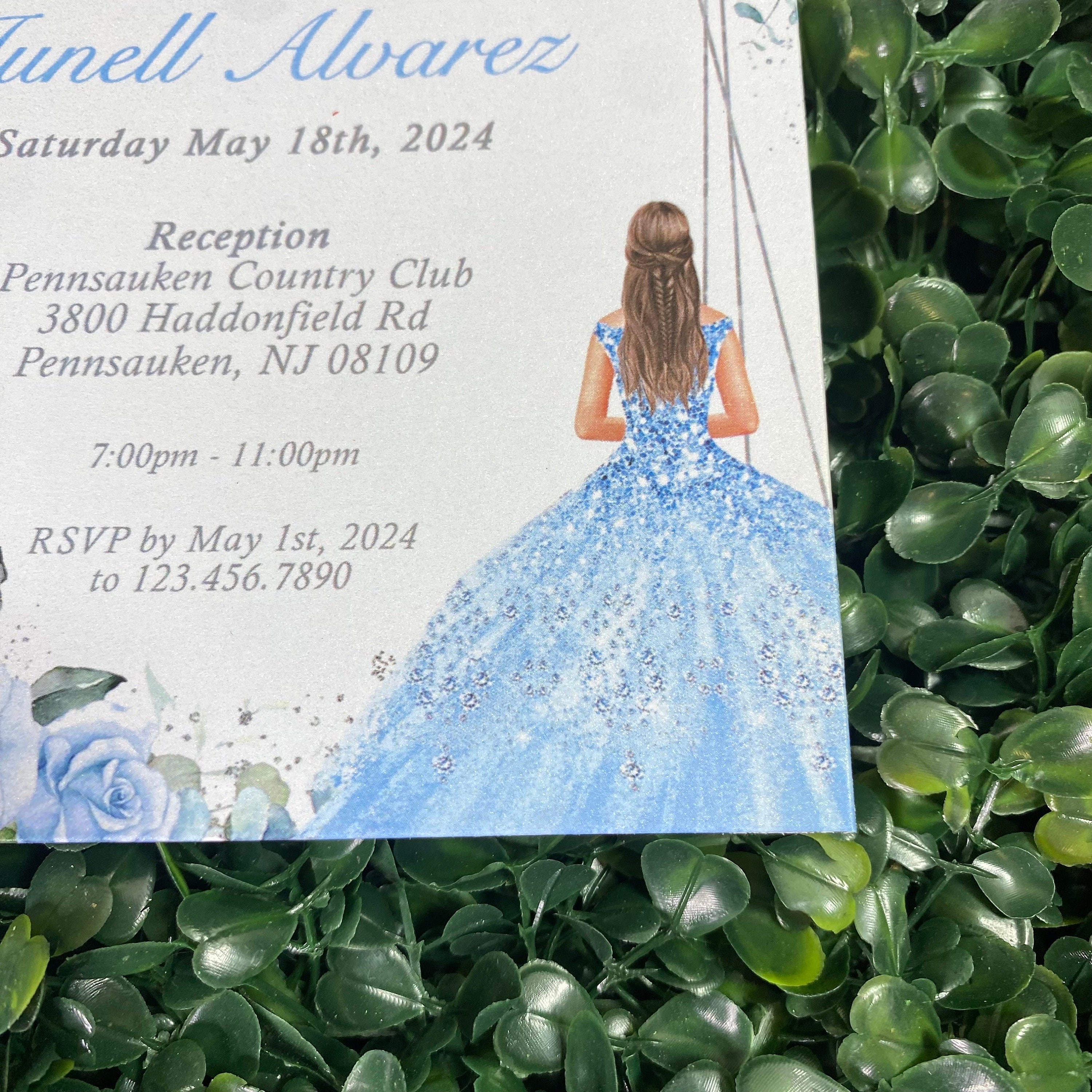 Pearl Printed Paper Quinceanera Invitation, Light Blue Invitation, Baby ...