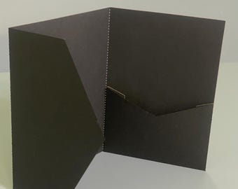 Black Matte Tri-Fold Invitation Pocketfold, Horizontal Pocket A7 5x7 inches
