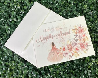 Blush Floral Quinceanera Envelopes: Custom Printed A7 Invitation