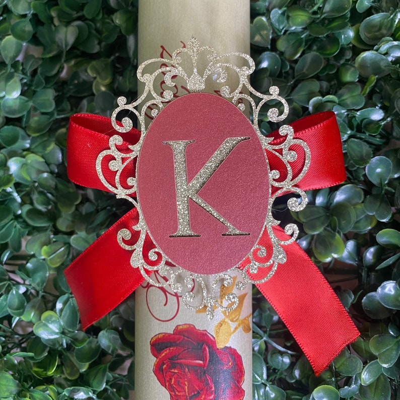 Scroll Quinceanera Invitation, Wood Gold Rods, Red Gold Quinceanera