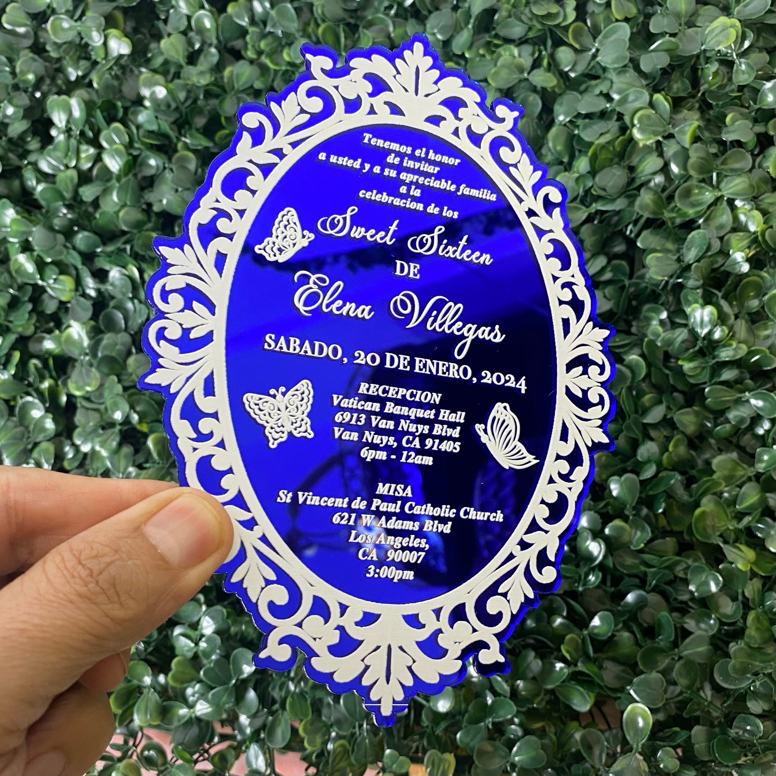 Royal Blue Acrylic Mirror Shape Quinceanera Invitation Mirror Invitation, Quinceanera Invitation ...
