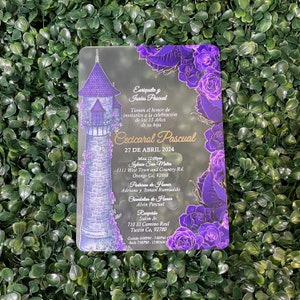 Frosted Acrylic Mirror Quinceanera Invitation Tangled Invitation, Tangled Quinceanera Invitation, Tangled Invite, Rapunzel Invitation Mis 15