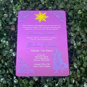 Purple Lilac Acrylic Quinceanera Invitation Rapunzel Invitation, Rapunzel Quinceanera Invitation, Rapunzel Acrylic Invitation, Rapunzel invi