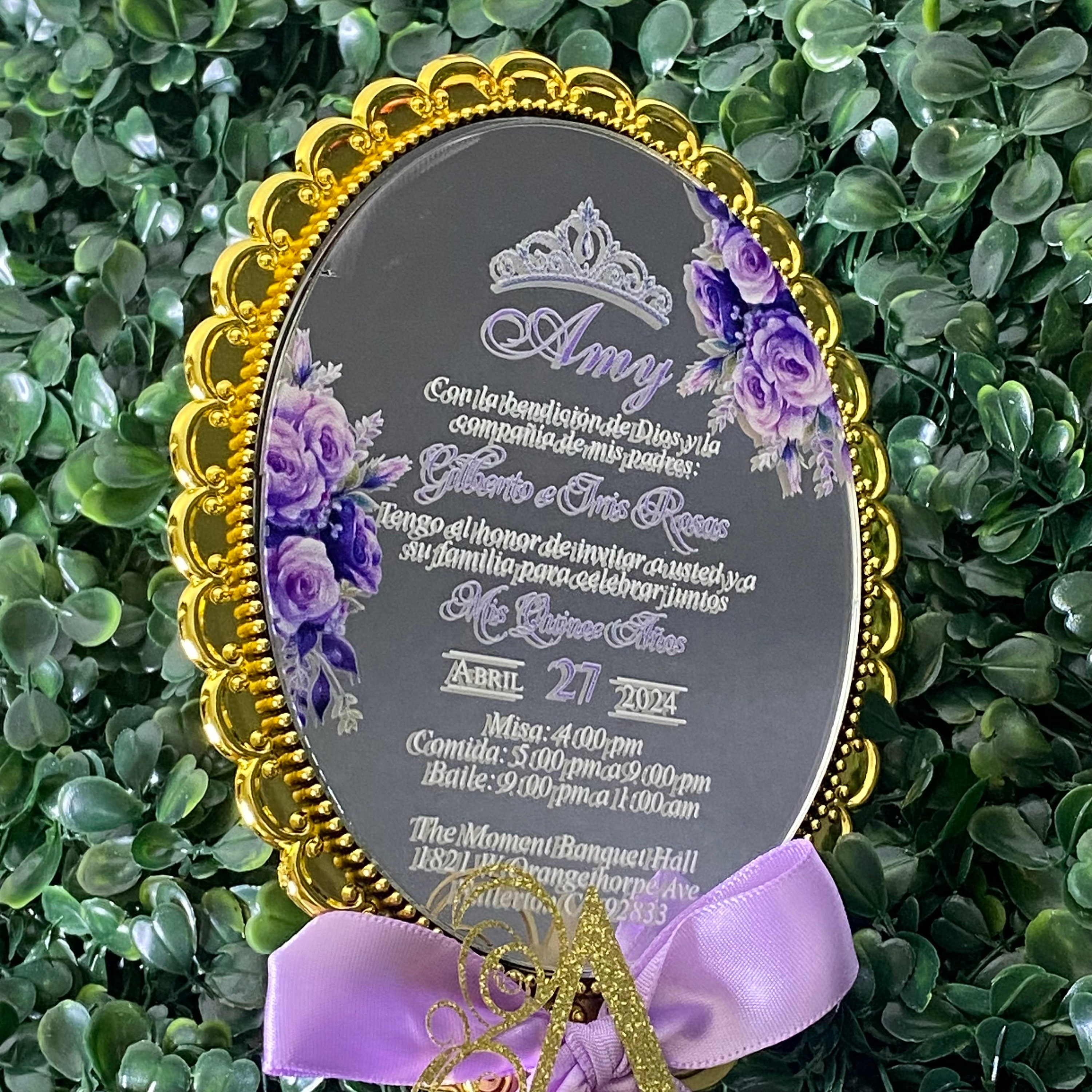 Gold Hand Mirror Quinceanera Invitation, Mirror Invitation, Quinceanera ...