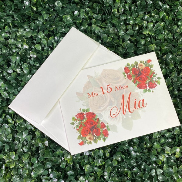 White Printed Quinceanera Envelope, Red Floral Printed Envelope, A7 Announcement Envelopes 5 1⁄4 x 7 1⁄4" Invitation, Custom Printing