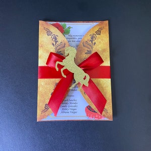 Charro Quinceanera Invitation Red Ribbon Invitation, Charra Quinceanera Invitation, Mexican Invitation, Horse Invitation, Mis Quince Charro