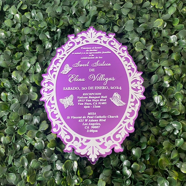 Lilac Purple Acrylic Mirror Shape Quinceanera Invitation Mirror Invitation, Quinceanera Invitation, Invite, Acrylic Invitation, Birthday