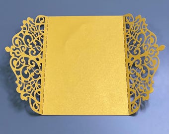 Wholesale Laser Cut, Jacket Invitation Envelope: Gold Sleeve, Quinceañera Cover, A7 5x7 inches
