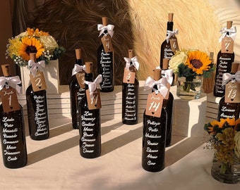 Tableau de mariage, wine bottles with names, original tableau mariage