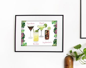 Watercolour Cocktail Poster Print