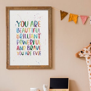 Impresión de afirmación positiva personalizada / Póster infantil / Pared de niños / Impresión de vivero de positividad de arco iris de arte
